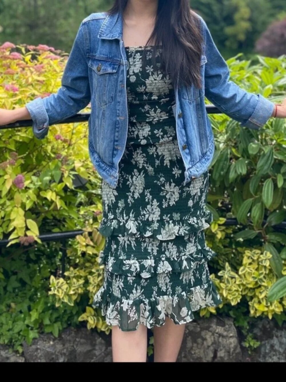 Abercrombie & Fitch dark green smocked floral sundress size medium